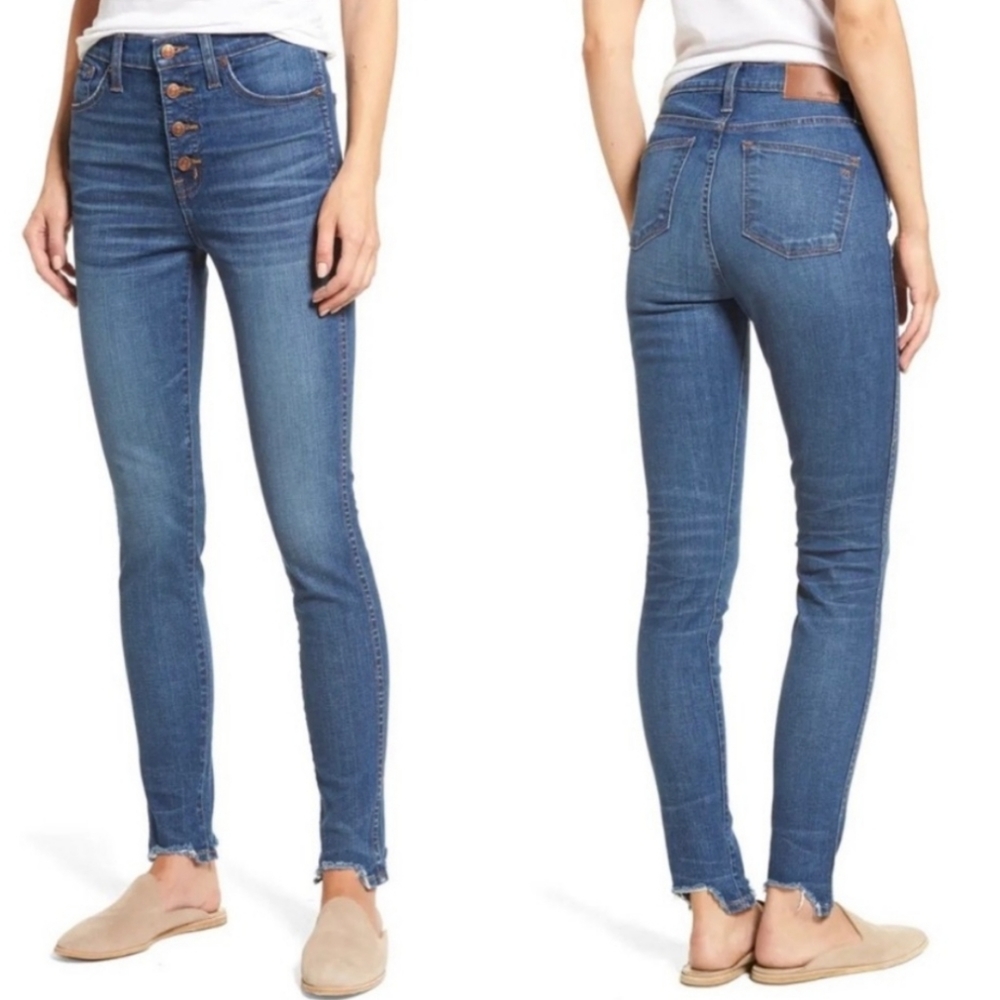 Madewell 10" High Rise Skinny Jeans with Raw hem and exposed buttonfly